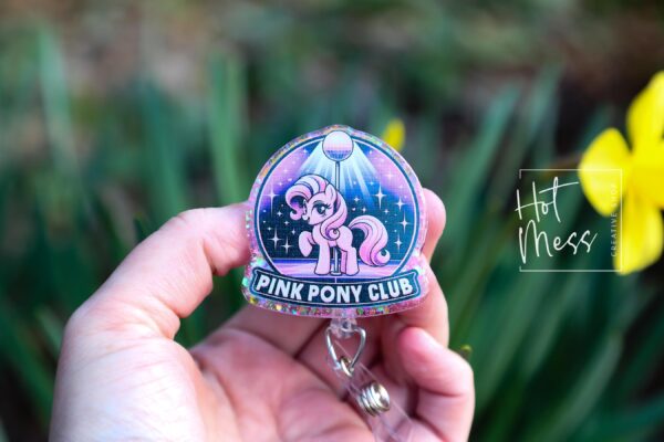 Pink Pony Club badge reel, RN ID Holder, Retractable Acrylic Badge Reel, Nurse Gift, Night Shift, Office Badge Reel
