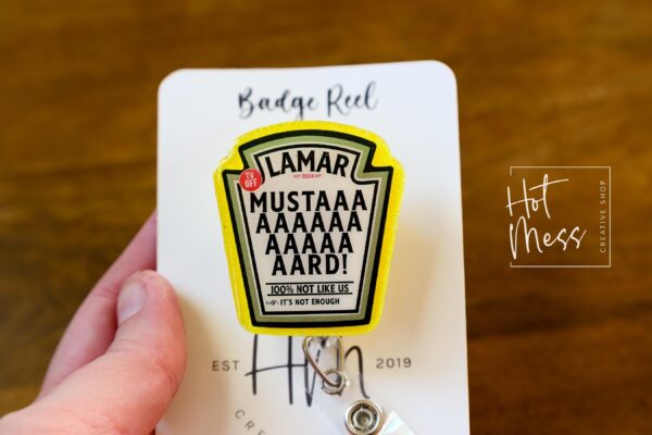 Yellow Mustard Kendrick Funny Badge reel, RN ID Holder, Retractable Acrylic Badge Reel, Nurse Gift, Night Shift, dj mustard