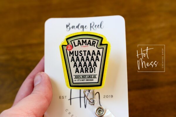 Yellow Mustard Kendrick Funny Badge reel, RN ID Holder, Retractable Acrylic Badge Reel, Nurse Gift, Night Shift, dj mustard