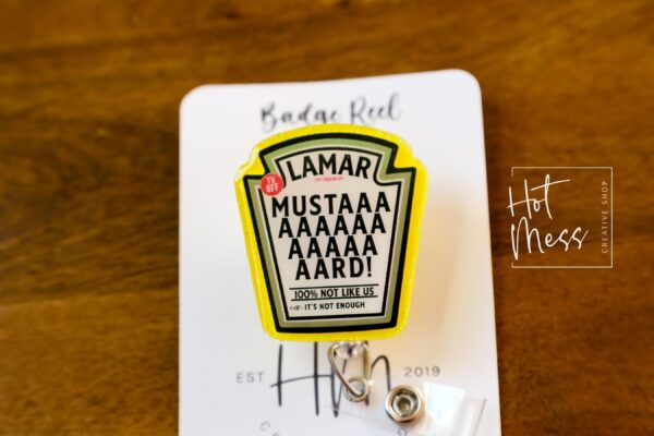 Yellow Mustard Kendrick Funny Badge reel, RN ID Holder, Retractable Acrylic Badge Reel, Nurse Gift, Night Shift, dj mustard