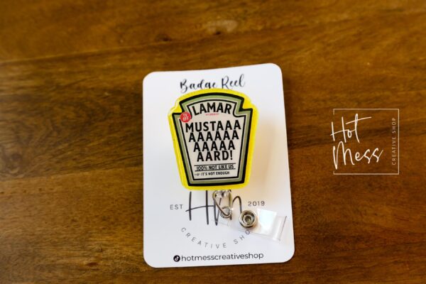 Yellow Mustard Kendrick Funny Badge reel, RN ID Holder, Retractable Acrylic Badge Reel, Nurse Gift, Night Shift, dj mustard