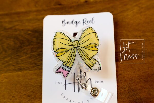 il_fullxfull.6713844310_nf93 Yellow Teacher Bow Badge Reel, Badge ID, Stocking Stuffer, work lanyard, coquette Teacher, Teacher Appreciation Gift