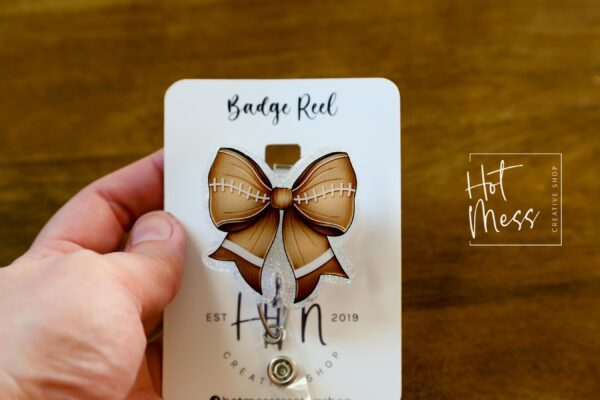 Football Coquette bow Badge Reel, Badge ID, Stocking Stuffer, work lanyard, coquette Football, Football Mom, Mother's day Gift