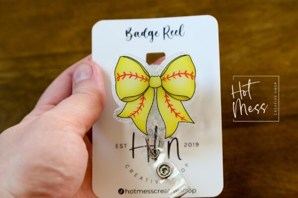 Softball Coquette bow Badge Reel, Badge ID, Stocking Stuffer, work lanyard, coquette Softball, Softball Mom, Mother's day Gift