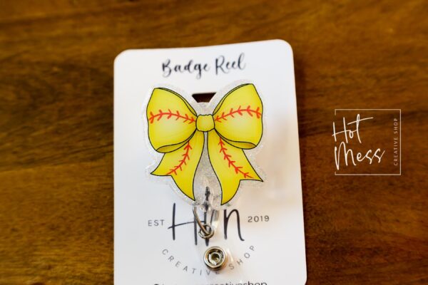 Softball Coquette bow Badge Reel, Badge ID, Stocking Stuffer, work lanyard, coquette Softball, Softball Mom, Mother's day Gift