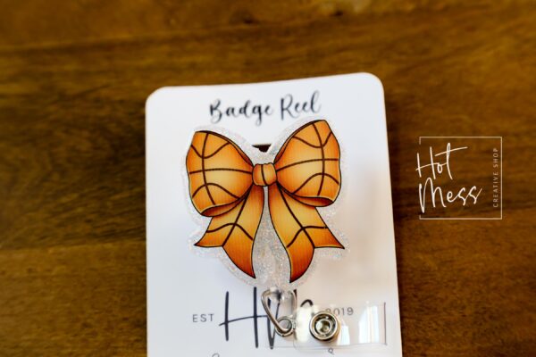 Basketball Coquette bow Badge Reel, Badge ID, Stocking Stuffer, work lanyard, coquette Basketball, Basketball Mom, Mother's day Gift