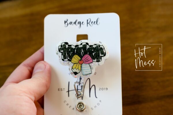 Teacher Bow Badge Reel with pink bow, Badge ID, Stocking Stuffer, work lanyard, coquette Teacher, Teacher Appreciation Gift