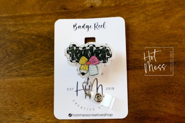Teacher Bow Badge Reel with pink bow, Badge ID, Stocking Stuffer, work lanyard, coquette Teacher, Teacher Appreciation Gift
