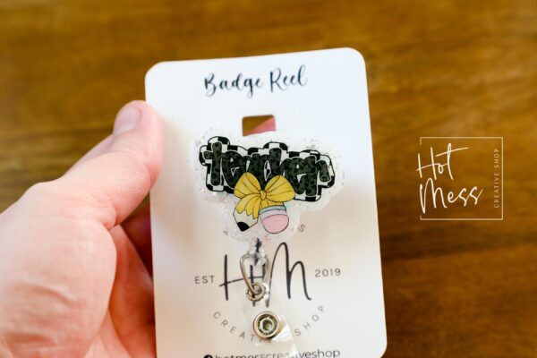Teacher Bow Badge Reel with YELLOW bow, Badge ID, Stocking Stuffer, work lanyard, coquette Teacher, Teacher Appreciation Gift
