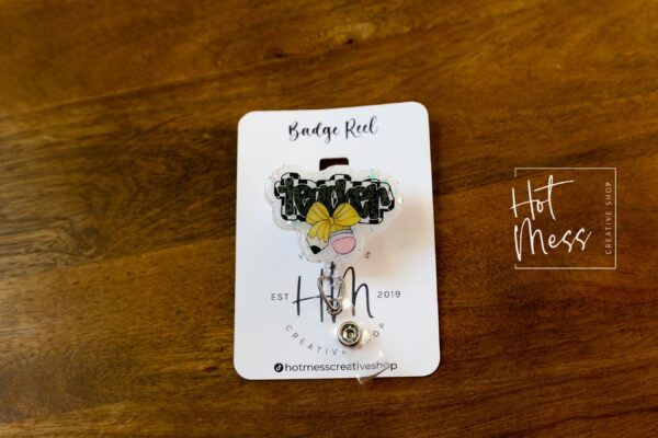 Teacher Bow Badge Reel with YELLOW bow, Badge ID, Stocking Stuffer, work lanyard, coquette Teacher, Teacher Appreciation Gift