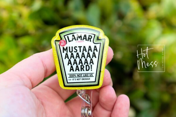 Yellow Mustard Kendrick Funny Badge reel, RN ID Holder, Retractable Acrylic Badge Reel, Nurse Gift, Night Shift, dj mustard