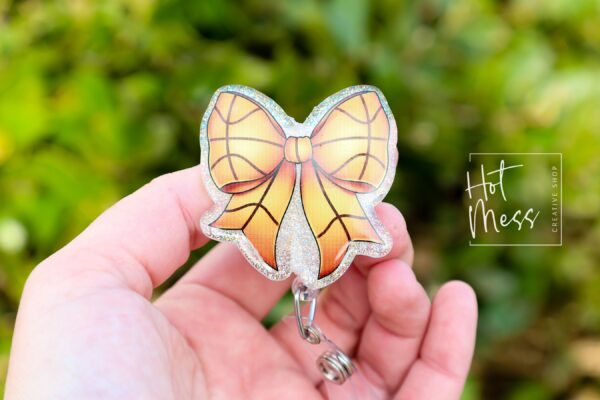 Basketball Coquette bow Badge Reel, Badge ID, Stocking Stuffer, work lanyard, coquette Basketball, Basketball Mom, Mother's day Gift