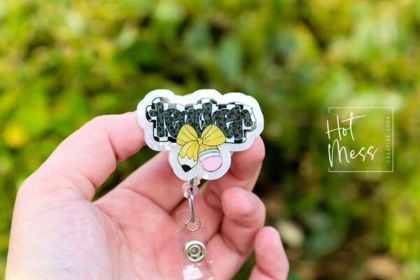 Teacher Bow Badge Reel with YELLOW bow, Badge ID, Stocking Stuffer, work lanyard, coquette Teacher, Teacher Appreciation Gift