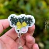 Teacher Bow Badge Reel with YELLOW bow, Badge ID, Stocking Stuffer, work lanyard, coquette Teacher, Teacher Appreciation Gift