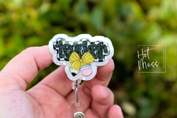 Teacher Bow Badge Reel with YELLOW bow, Badge ID, Stocking Stuffer, work lanyard, coquette Teacher, Teacher Appreciation Gift