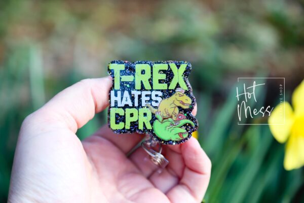 T-Rex Hates CPR Badge Reel, RN id Holder, Retractable Acrylic Badge Reel, Nurse Gift, Funny Badge Reel