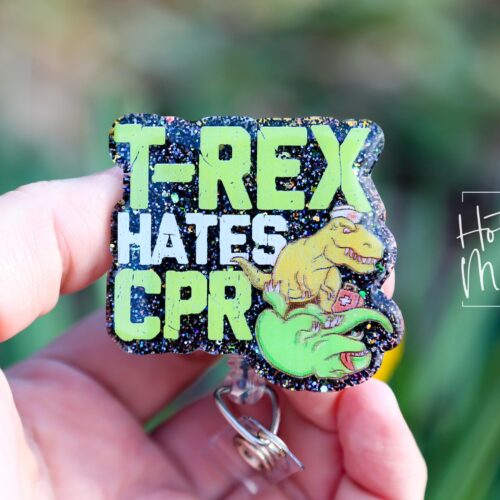 il_fullxfull.6741850437_ciei T-Rex Hates CPR Badge Reel, RN id Holder, Retractable Acrylic Badge Reel, Nurse Gift, Funny Badge Reel