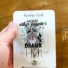 Fueled by other peoples drama badge reel, RN ID Holder, Retractable Acrylic Badge Reel, Nurse Gift, Night Shift, Office Badge Reel, Raccoon