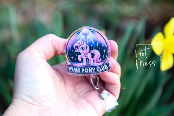 Pink Pony Club badge reel, RN ID Holder, Retractable Acrylic Badge Reel, Nurse Gift, Night Shift, Office Badge Reel