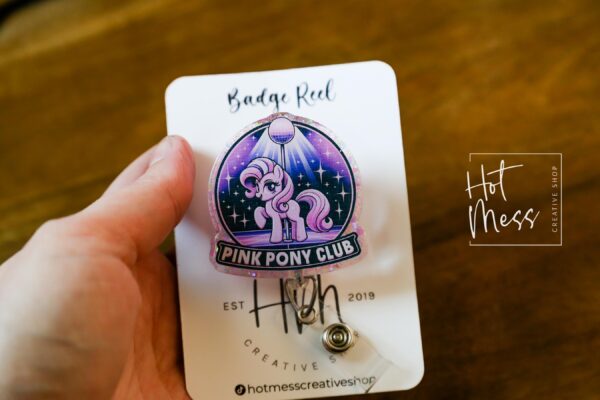 Pink Pony Club badge reel, RN ID Holder, Retractable Acrylic Badge Reel, Nurse Gift, Night Shift, Office Badge Reel