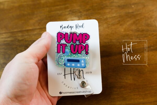 Pump it Up Badge Reel, Diabetes badge reel, Cute Badge Reel, Diabetes Pin, Retractable Badge Reel, Interchangeable Badge Reel