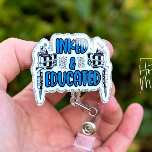 Inked and Educated Badge Reel, Retractable Badge Reel, Interchangeable Badge Reel