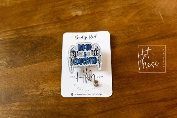 il_fullxfull.6746960390_sbtn Inked and Educated Badge Reel, Retractable Badge Reel, Interchangeable Badge Reel