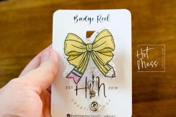 il_fullxfull.6761880773_ta56 Yellow Teacher Bow Badge Reel, Badge ID, Stocking Stuffer, work lanyard, coquette Teacher, Teacher Appreciation Gift