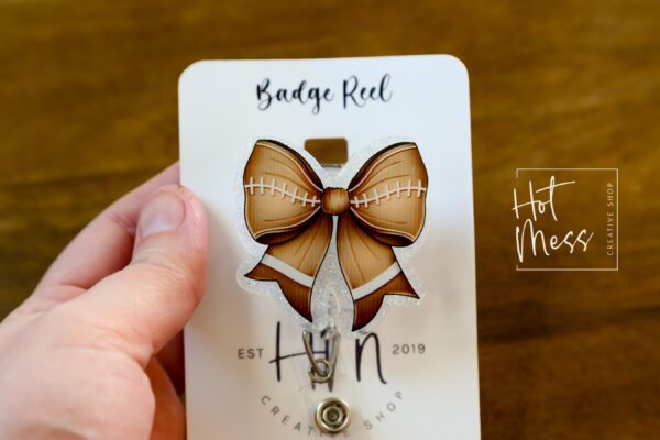 Football Coquette bow Badge Reel, Badge ID, Stocking Stuffer, work lanyard, coquette Football, Football Mom, Mother's day Gift