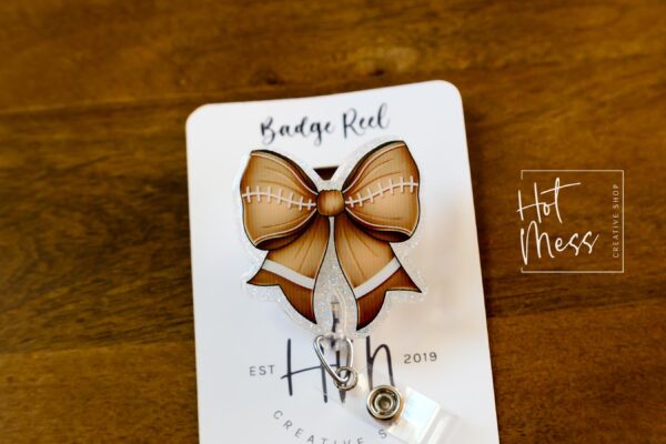 Football Coquette bow Badge Reel, Badge ID, Stocking Stuffer, work lanyard, coquette Football, Football Mom, Mother's day Gift