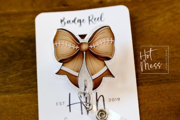 Football Coquette bow Badge Reel, Badge ID, Stocking Stuffer, work lanyard, coquette Football, Football Mom, Mother's day Gift