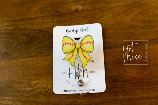 Softball Coquette bow Badge Reel, Badge ID, Stocking Stuffer, work lanyard, coquette Softball, Softball Mom, Mother's day Gift