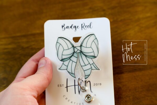 il_fullxfull.6761892611_31d3 Volleyball Coquette bow Badge Reel, Badge ID, Stocking Stuffer, work lanyard, coquette Volleyball, Volleyball Mom, Mother's day Gift