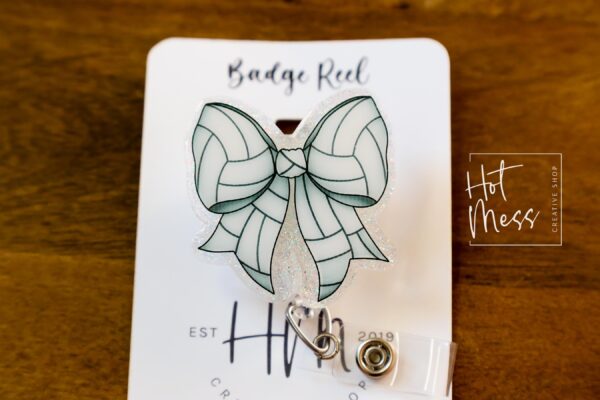 il_fullxfull.6761892619_3v9t Volleyball Coquette bow Badge Reel, Badge ID, Stocking Stuffer, work lanyard, coquette Volleyball, Volleyball Mom, Mother's day Gift