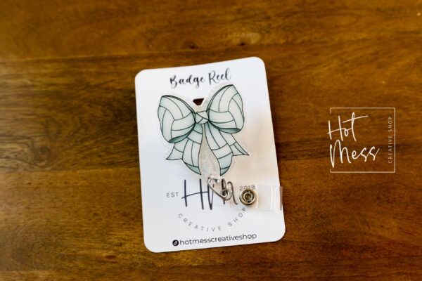 il_fullxfull.6761892621_66nv Volleyball Coquette bow Badge Reel, Badge ID, Stocking Stuffer, work lanyard, coquette Volleyball, Volleyball Mom, Mother's day Gift