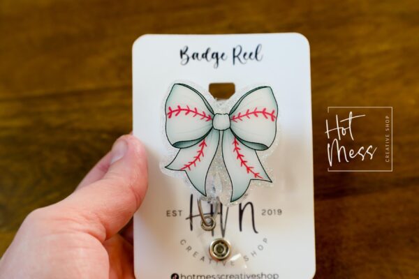 Baseball Coquette bow Badge Reel, Badge ID, Stocking Stuffer, work lanyard, coquette Baseball, Baseball Mom, Mother's day Gift