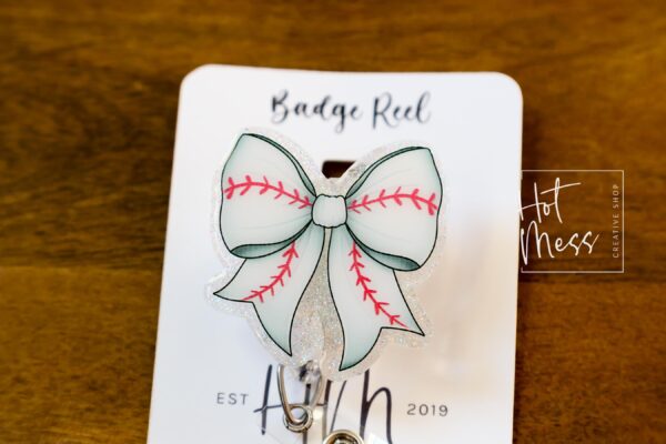 Baseball Coquette bow Badge Reel, Badge ID, Stocking Stuffer, work lanyard, coquette Baseball, Baseball Mom, Mother's day Gift