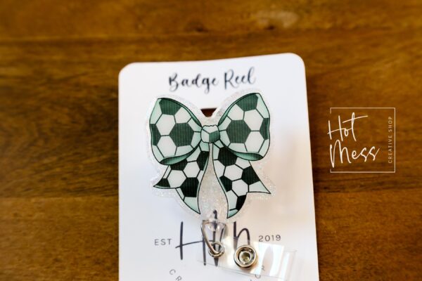 il_fullxfull.6761928657_hw41 Soccer Coquette bow Badge Reel, Badge ID, Stocking Stuffer, work lanyard, coquette Soccer, Soccer Mom, Mother's day Gift