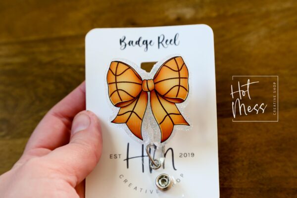Basketball Coquette bow Badge Reel, Badge ID, Stocking Stuffer, work lanyard, coquette Basketball, Basketball Mom, Mother's day Gift