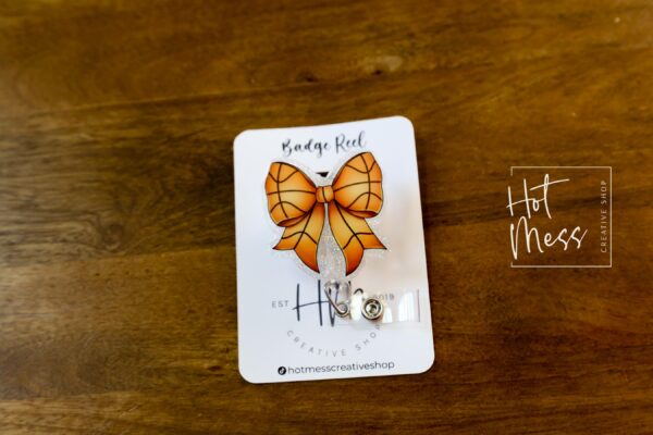 Basketball Coquette bow Badge Reel, Badge ID, Stocking Stuffer, work lanyard, coquette Basketball, Basketball Mom, Mother's day Gift