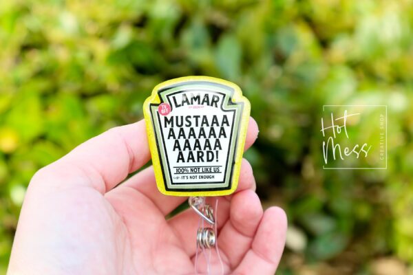 Yellow Mustard Kendrick Funny Badge reel, RN ID Holder, Retractable Acrylic Badge Reel, Nurse Gift, Night Shift, dj mustard