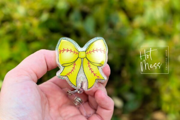 Softball Coquette bow Badge Reel, Badge ID, Stocking Stuffer, work lanyard, coquette Softball, Softball Mom, Mother's day Gift