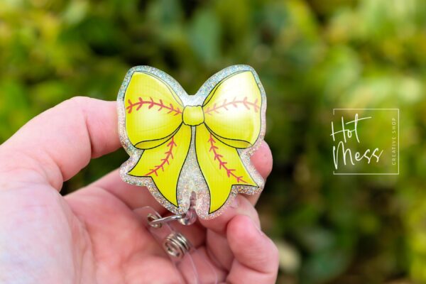 Softball Coquette bow Badge Reel, Badge ID, Stocking Stuffer, work lanyard, coquette Softball, Softball Mom, Mother's day Gift