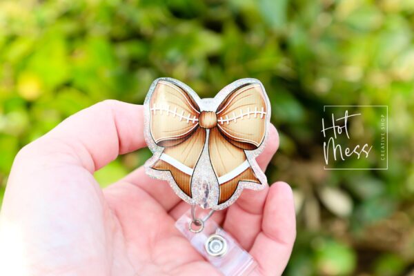 Football Coquette bow Badge Reel, Badge ID, Stocking Stuffer, work lanyard, coquette Football, Football Mom, Mother's day Gift