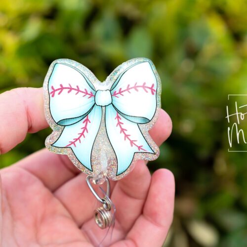 Baseball Coquette bow Badge Reel, Badge ID, Stocking Stuffer, work lanyard, coquette Baseball, Baseball Mom, Mother's day Gift