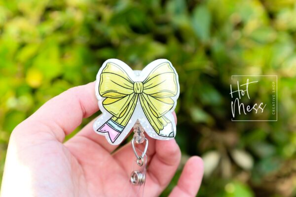 il_fullxfull.6780276311_oqp6 Yellow Teacher Bow Badge Reel, Badge ID, Stocking Stuffer, work lanyard, coquette Teacher, Teacher Appreciation Gift