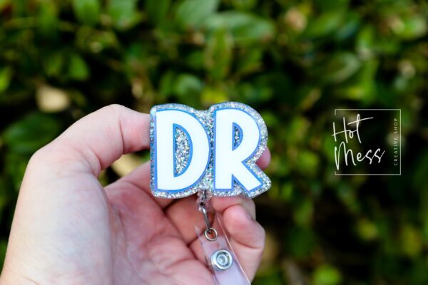 il_fullxfull.6783167480_icue Doctor Badge Reel, DR ID Holder, Retractable Acrylic Badge Reel, Funny Badge Reel, Glitter id holder,