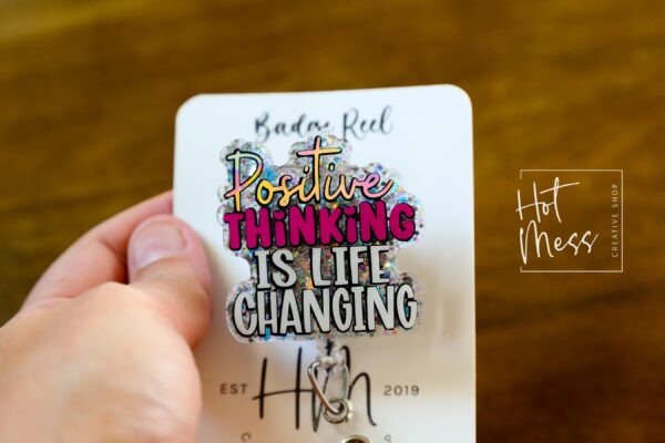 Positive Thinking Badge Reel, Retractable Badge Reel, Interchangeable Badge Reel, Glitter Badge Reel