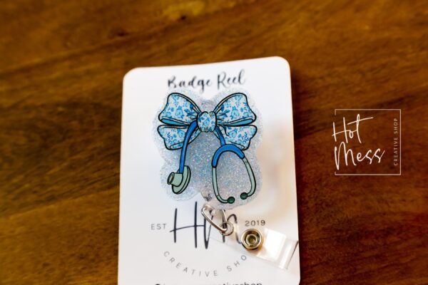 il_fullxfull.6783210830_52ty Blue Nurse Bow Badge Reel, Badge ID, Stocking Stuffer, work lanyard, coquette nurse