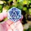 Purple D20 Badge Reel, D&D gift, Retractable ID Holder, Interchangeable, Glitter Badge Reel